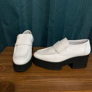 Women's White Leather Platform Loafers